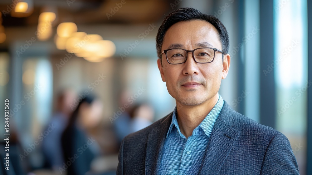 Portrait of a Confident Asian Businessman in a Modern Office Setting