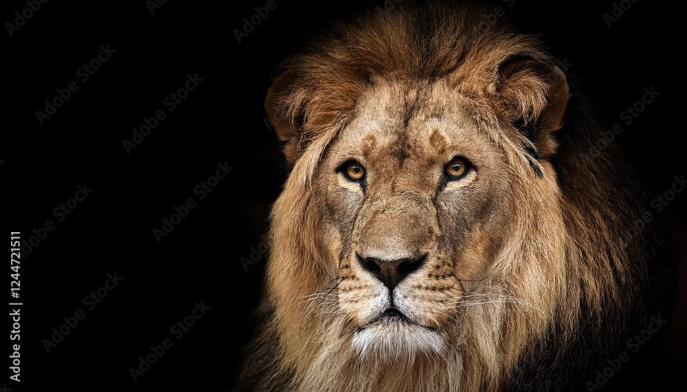 Majestic Lion Illuminated in the Shadows, Powerful and Regal, with a Mysterious Aura Amidst the Night, Showcasing the Dignity and Grace of the King of Beasts. Majestic Lion Illuminated in the Shadows, Powerful and Regal, with a Mysterious Aura Amidst the Night, Showcasing the Dignity and Grace of the King of Beasts.