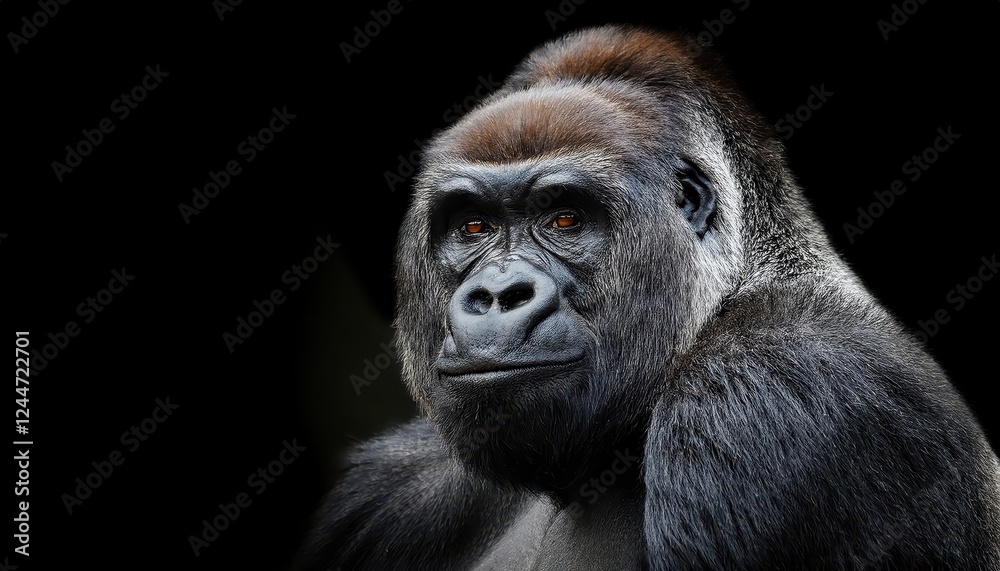 Striking Portrait of a Gorilla in the Misty Jungle, Showcasing the Majesty and Intimidating Grace of this Endangered Species, Captured at Dusk in the Heart of Africa Striking Portrait of a Gorilla in the Misty Jungle, Showcasing the Majesty and Intimidating Grace of this Endangered Species, Captured at Dusk in the Heart of Africa