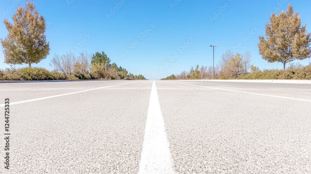 Fototapeta premium Sunny road vanishing point, clear sky, desert landscape, travel concept