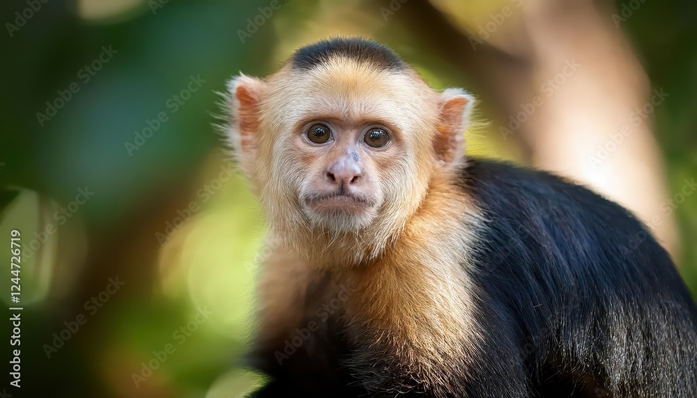 Striking Portrait of a Capuchin Monkey in Panama Vivid Eyes Peering from Lush Jungle Foliage, Showcasing the Wild Beauty and Charisma of these Amazing Creatures Striking Portrait of a Capuchin Monkey in Panama Vivid Eyes Peering from Lush Jungle Foliage, Showcasing the Wild Beauty and Charisma of these Amazing Creatures