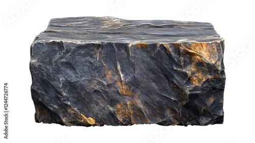 Cube stone rock slate with a rough, uneven texture. isolated on transparent background