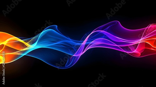 Vibrant Colorful Smoke Waves on Black Background—Abstract Vector Illustration