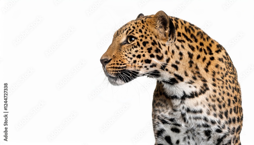 Obraz premium Majestic Leopard Stands Proudly Against a Blank Canvas, showcasing the Power and Grace of Panthera pardus in its Natural Glory.