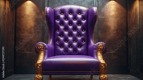 Purple throne, regal room, success concept photo