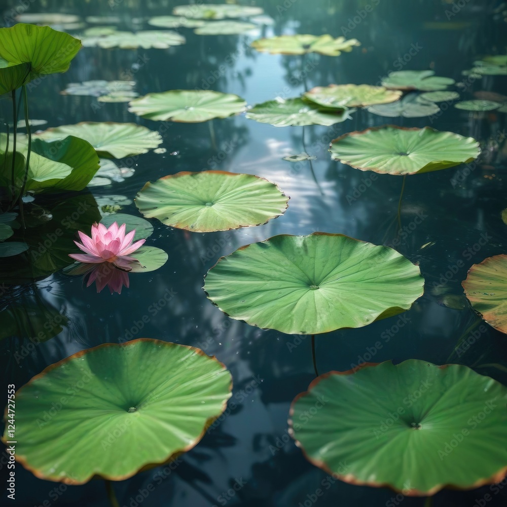serene water surface reflected in the lotus leaf, serene, natural beauty serene water surface reflected in the lotus leaf, serene, natural beauty