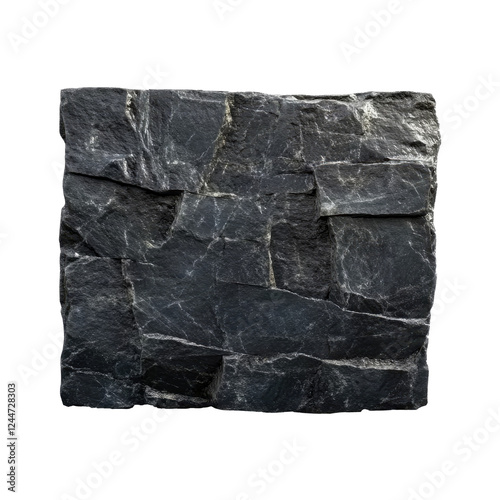 Square slate rock texture with natural rough surface. Isolated on transparent background