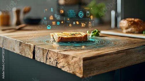 Innovative digital concept showcasing an automated smart kitchen counter with advanced self cleaning capabilities providing a seamless and hassle free experience for meal and culinary tasks