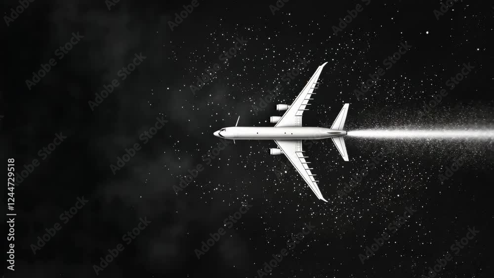 Airplane soaring through starry night sky with dynamic motion trail Airplane soaring through starry night sky with dynamic motion trail