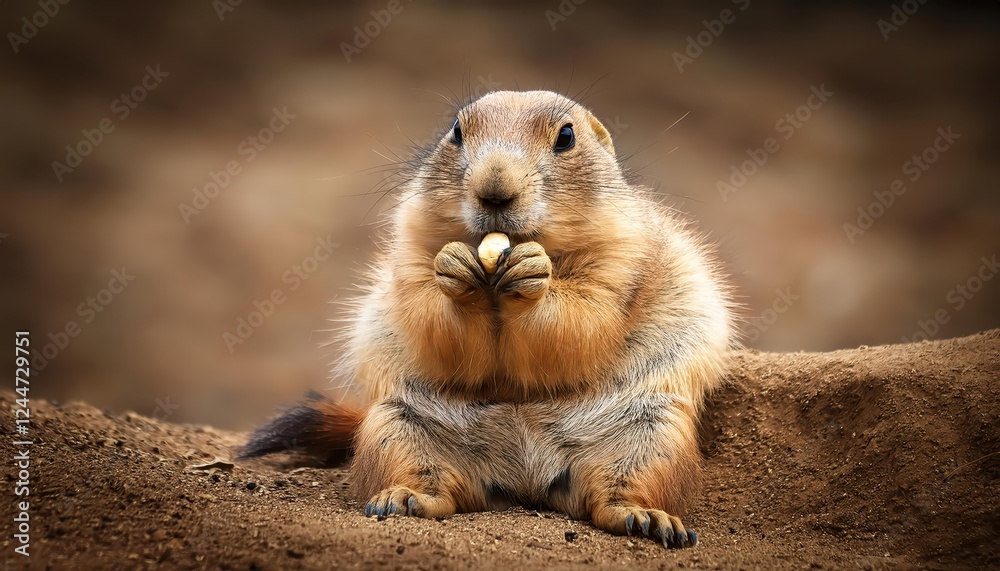 Charming Prairie Dog Savoring a Peanut, Striking a Playful Pose Amidst the Grassy Plains, Capturing a Moment of Cute and Whimsical Interaction in the American West. Charming Prairie Dog Savoring a Peanut, Striking a Playful Pose Amidst the Grassy Plains, Capturing a Moment of Cute and Whimsical Interaction in the American West.