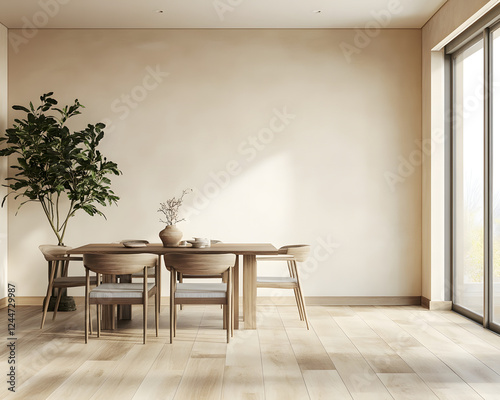 Modern Minimalist Dining Room with Natural Light and Elegant Decor