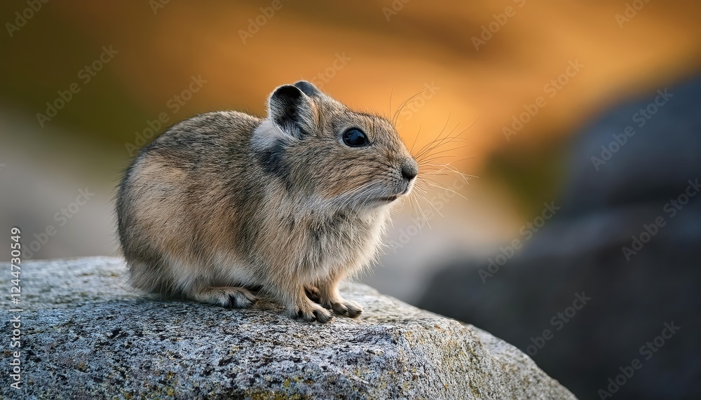 Enchanting Pika Perched on Granite Stone Amidst a Rocky Alpine Landscape at Sunset, Embracing the Serene Tranquility of the Mountains Enchanting Pika Perched on Granite Stone Amidst a Rocky Alpine Landscape at Sunset, Embracing the Serene Tranquility of the Mountains