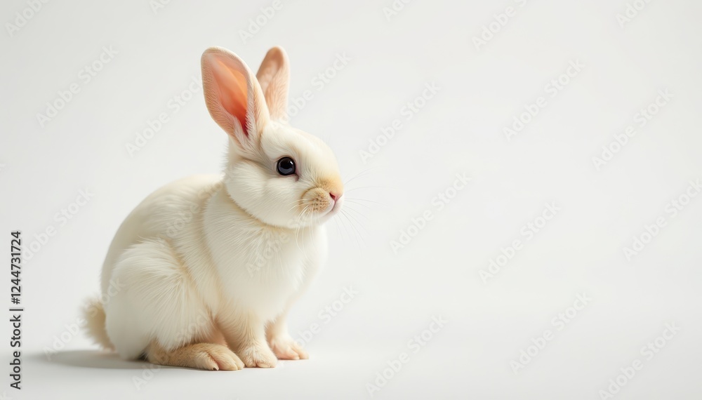 Obraz premium Fluffy Easter bunny against pure white chick background, artwork, celebration, hare