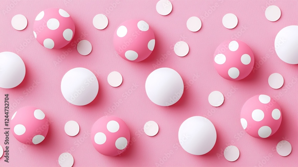 Pink and White Polka Dot Spheres on a Textured Pink Background Pink and White Polka Dot Spheres on a Textured Pink Background