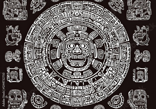 Symbols of Mexican gods, including Aztec animal and bird totem idols from the ancient Inca and Maya civilizations. This collection combines modern aesthetics with traditional Mexican colors, photo