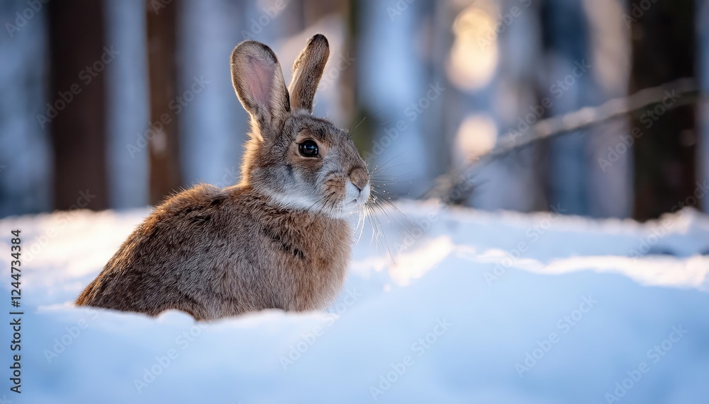 Enchanting Snowy Winter Forest Scene Featuring a Playful Rabbit Amidst Dazzling White Landscape, Offering a Magical Winter Wonderland Experience. Enchanting Snowy Winter Forest Scene Featuring a Playful Rabbit Amidst Dazzling White Landscape, Offering a Magical Winter Wonderland Experience.