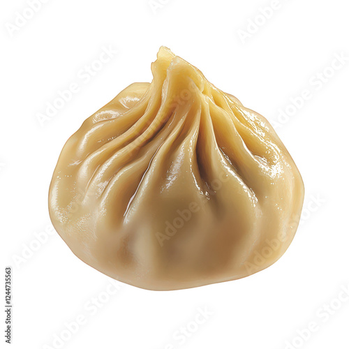 A digital illustration of a single soup dumpling (xiao long bao), with a soft, doughy texture and a pinched top forming delicate pleats, transparent background, PNG