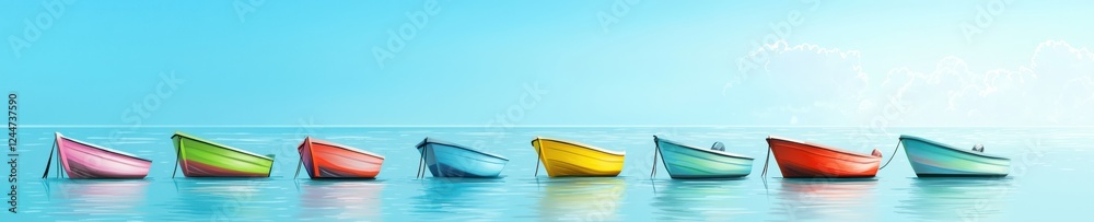 Fototapeta premium Colorful Boats on Tranquil Water Scene