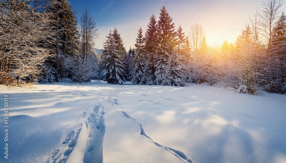 Realistic Winter Scene Wildlife Tracks in Fresh Snow Amidst Challenges of the Season, Showcasing the Adaptability of Nature Realistic Winter Scene Wildlife Tracks in Fresh Snow Amidst Challenges of the Season, Showcasing the Adaptability of Nature