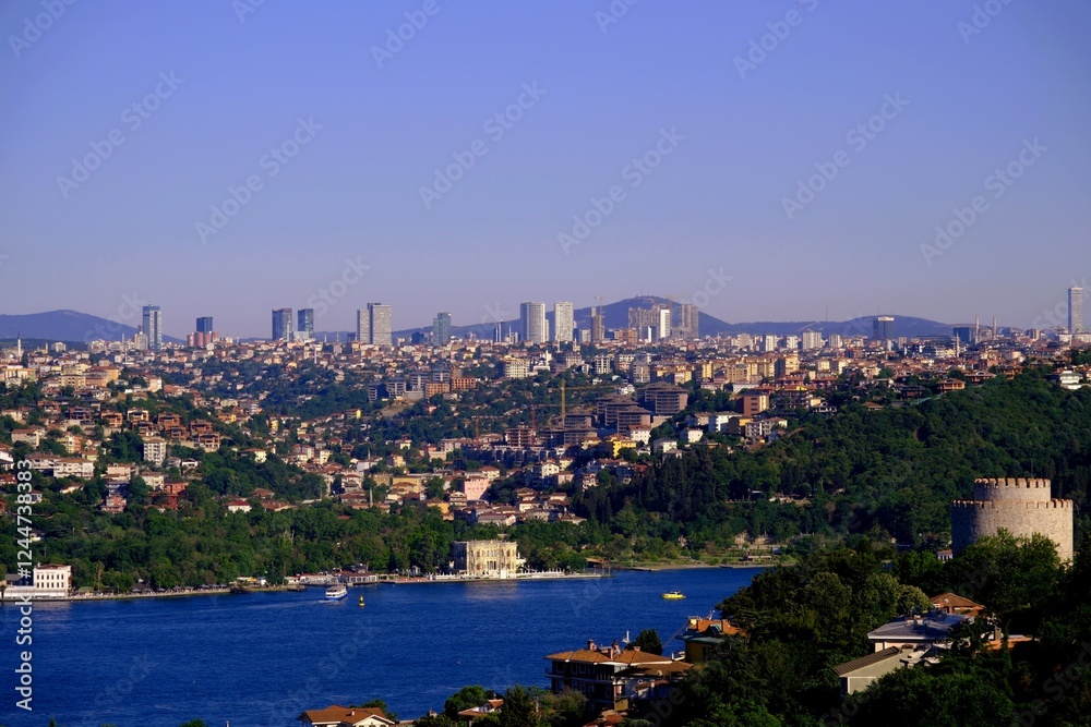Fototapeta premium Bosphorus view. Cargo ship passage. Tourism destination. Travel address. istanbul - Turkey.