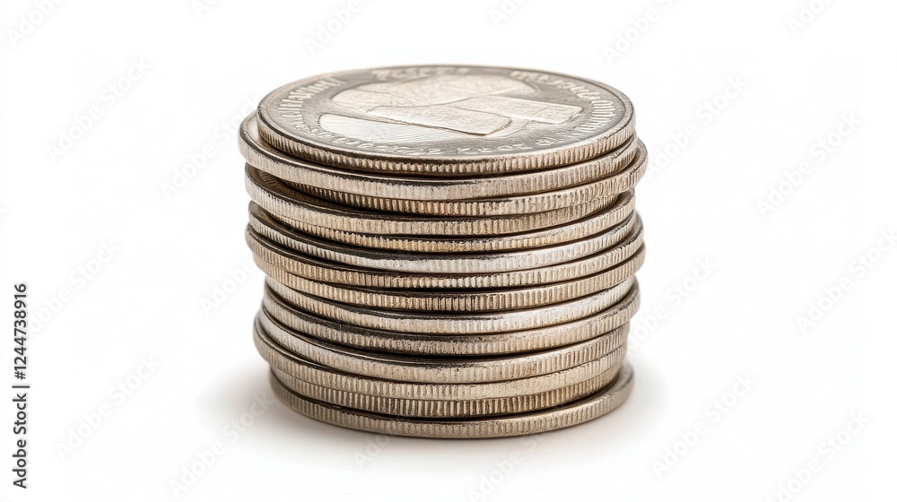 Stack Of Aged Silver Coins On White Background Stack Of Aged Silver Coins On White Background