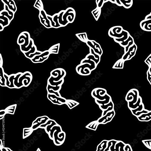 fried shrimp pattern. tempura fried shrimp seamless pattern. crispy shrimp tempura pattern background. Shrimp Pattern Background.