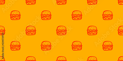 doodle burger pattern background. doodle fast food burger seamless pattern background. seamless pattern of burger in doodle style. Seamless Pattern of a Cheese Burger or Hamburger. hamburger pattern.