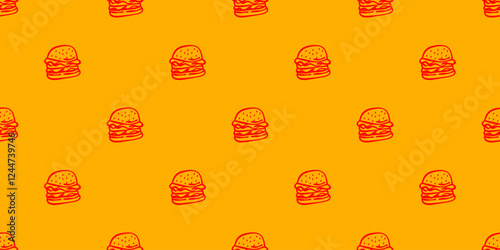 doodle burger pattern background. doodle fast food burger seamless pattern background. seamless pattern of burger in doodle style. Seamless Pattern of a Cheese Burger or Hamburger. hamburger pattern.