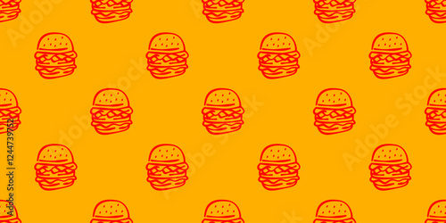 doodle burger pattern background. doodle fast food burger seamless pattern background. seamless pattern of burger in doodle style. Seamless Pattern of a Cheese Burger or Hamburger. hamburger pattern.