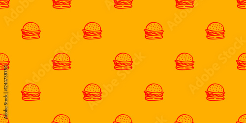 doodle burger pattern background. doodle fast food burger seamless pattern background. seamless pattern of burger in doodle style. Seamless Pattern of a Cheese Burger or Hamburger. hamburger pattern.