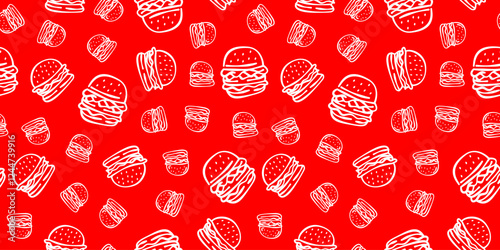 doodle burger pattern background. doodle fast food burger seamless pattern background. seamless pattern of burger in doodle style. Seamless Pattern of a Cheese Burger or Hamburger. hamburger pattern.