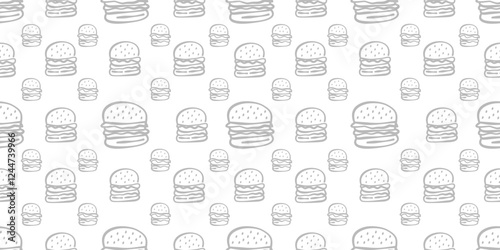 doodle burger pattern background. doodle fast food burger seamless pattern background. seamless pattern of burger in doodle style. Seamless Pattern of a Cheese Burger or Hamburger. hamburger pattern.