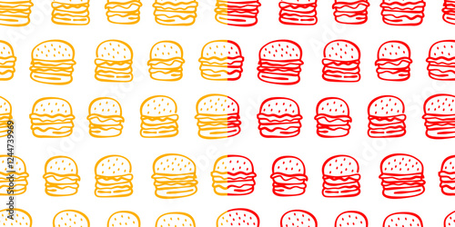 doodle burger pattern background. doodle fast food burger seamless pattern background. seamless pattern of burger in doodle style. Seamless Pattern of a Cheese Burger or Hamburger. hamburger pattern.