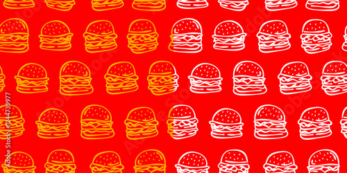 doodle burger pattern background. doodle fast food burger seamless pattern background. seamless pattern of burger in doodle style. Seamless Pattern of a Cheese Burger or Hamburger. hamburger pattern.