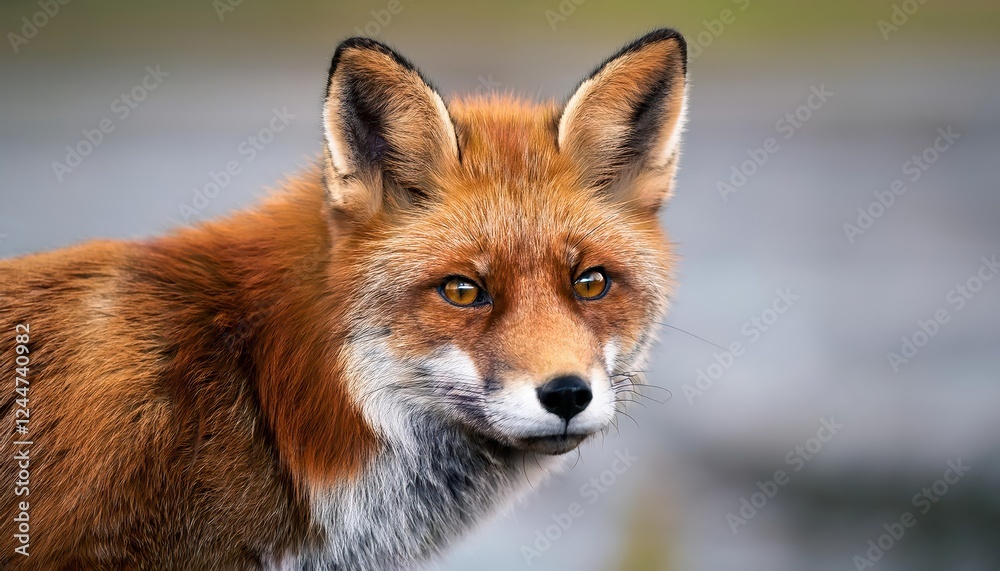 Striking Closeup of a Red Fox Vulpes vulpes in Winters Twilight, Showcasing its Dense Fur and Intense Eyes against a Frosty Background. Striking Closeup of a Red Fox Vulpes vulpes in Winters Twilight, Showcasing its Dense Fur and Intense Eyes against a Frosty Background.