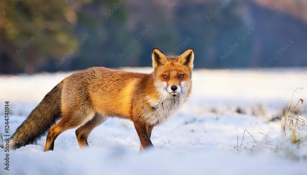 Majestic Red Fox on the Hunt in a European Forest at Dusk, Capturing the Mystique of a Winters Twilight Majestic Red Fox on the Hunt in a European Forest at Dusk, Capturing the Mystique of a Winters Twilight