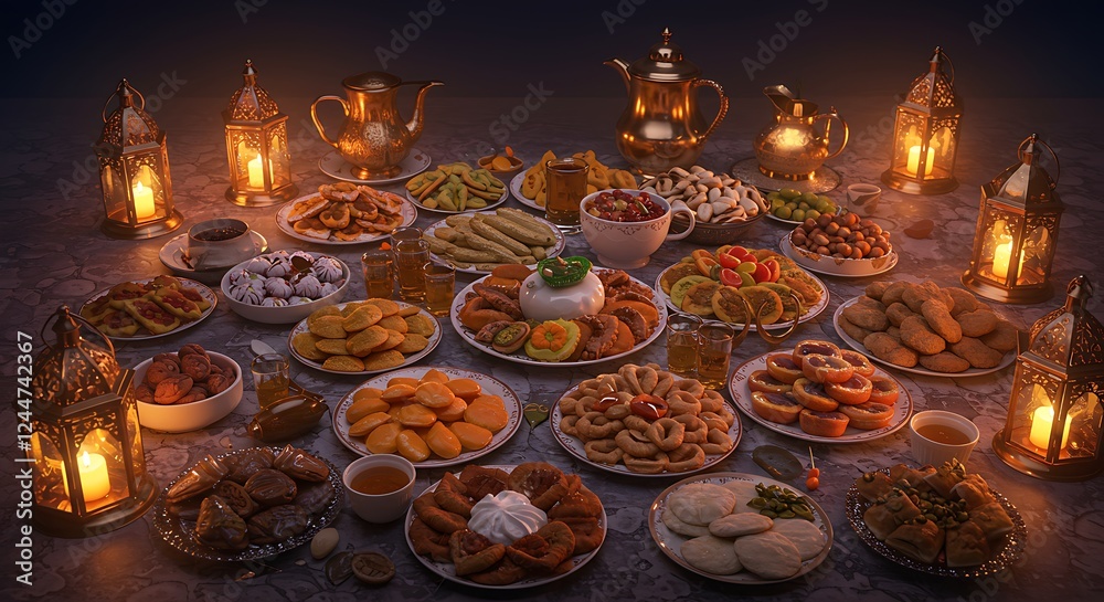 Naklejka premium Ramadan Feast Delicious Sweets and Savories Table