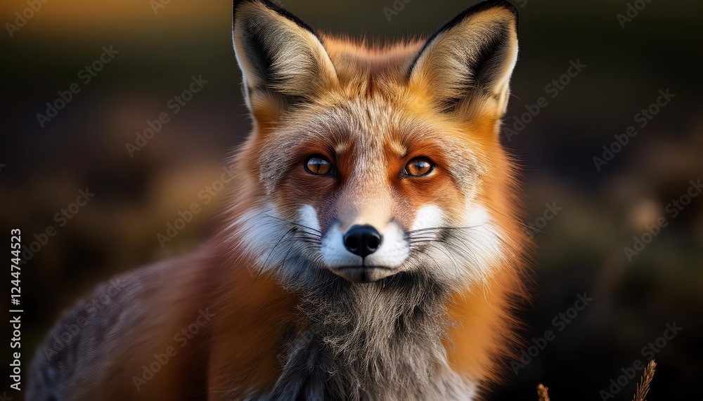 Fototapeta premium Striking Closeup of a Red Fox Amidst the Snowy Forest at Dusk, Showcasing Majestic Beauty and Wilderness in the Canadian Wild