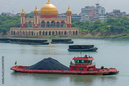 The Mahakam river in Samarinda, East Kalimantan, Indonesia, sees the transportation of coal by barges photo