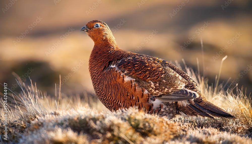 Vivid Red Grouse Amidst Scottish Highlands A Stark Winter Contrast in the Misty Moorland Vivid Red Grouse Amidst Scottish Highlands A Stark Winter Contrast in the Misty Moorland