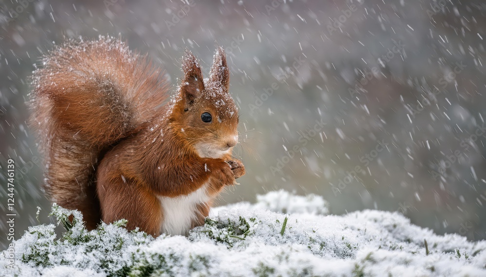 Enchanting Moment Red Squirrel Frolics Amid Snowfall in the Picturesque Yorkshire Dales of Englands Countryside, Cloaked in Winter Wonderland Enchanting Moment Red Squirrel Frolics Amid Snowfall in the Picturesque Yorkshire Dales of Englands Countryside, Cloaked in Winter Wonderland