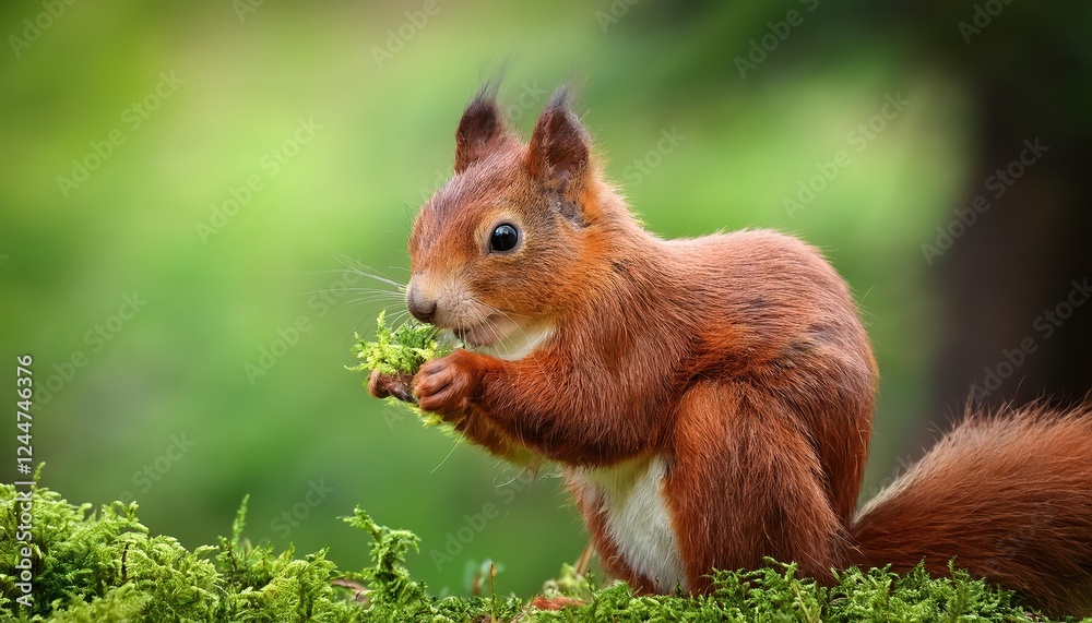 Vibrant Red Squirrel Feasting against a Lush Green Backdrop A Captivating Moment of Wildlife and Natures Harmony Vibrant Red Squirrel Feasting against a Lush Green Backdrop A Captivating Moment of Wildlife and Natures Harmony