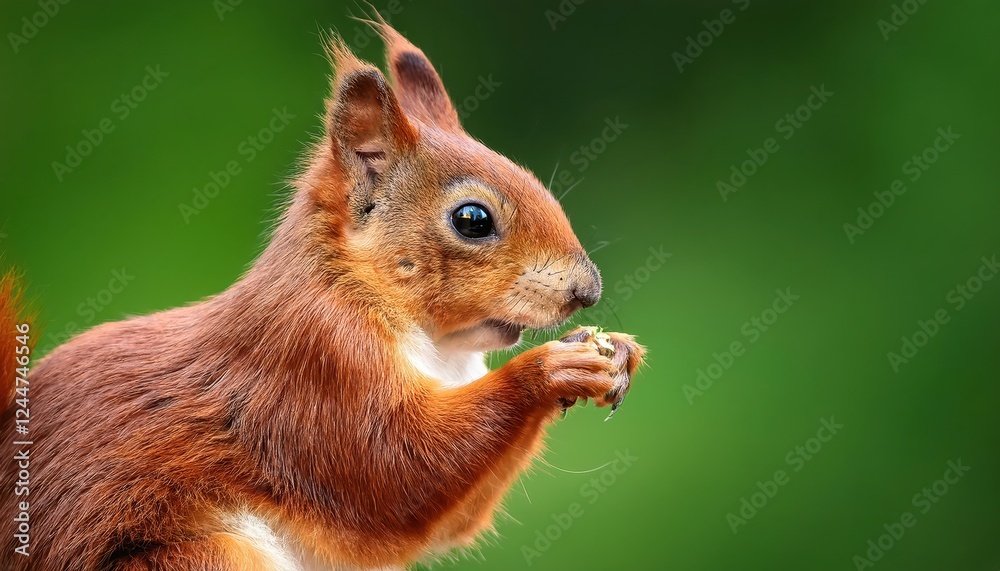 Vibrant Red Squirrel Grazing Against a Lush Green Backdrop at Twilight A Captivating Moment of Wildlife and Nature Vibrant Red Squirrel Grazing Against a Lush Green Backdrop at Twilight A Captivating Moment of Wildlife and Nature