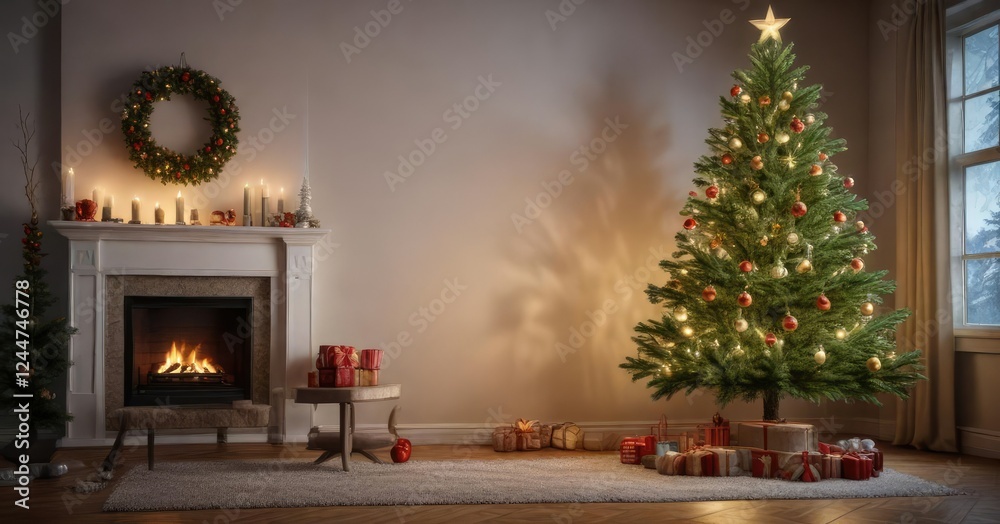 Pine Christmas Tree with Ornaments and Lights, evergreen tree, pine christmas tree ornaments Pine Christmas Tree with Ornaments and Lights, evergreen tree, pine christmas tree ornaments