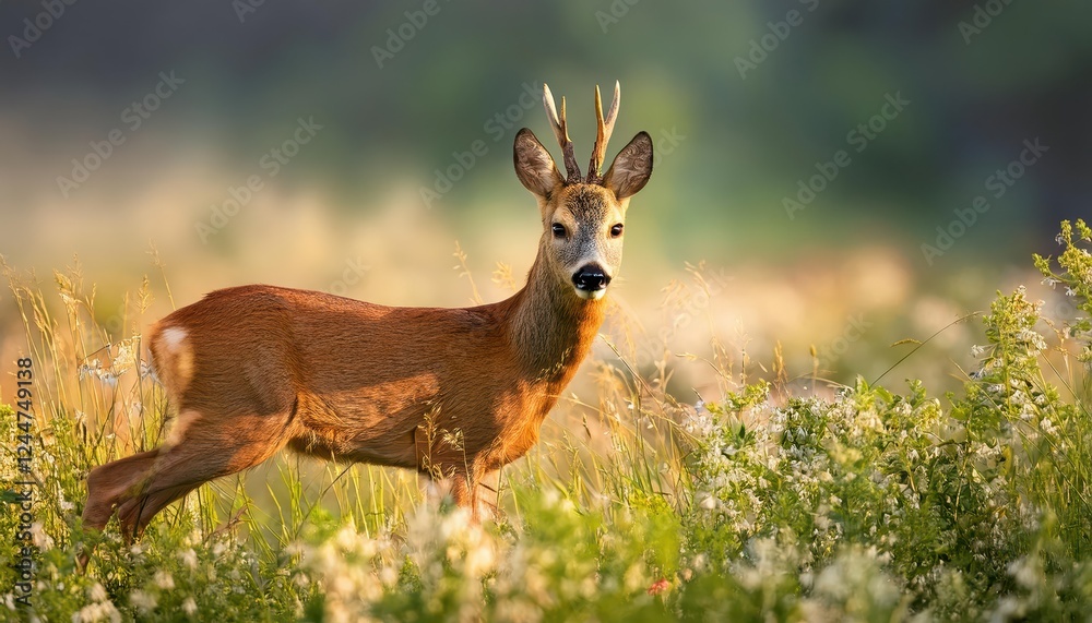 Striking Closeup of Reh, Roe Deer Capreolus capreolus in a Wintery Woodland Landscape, with Frosty Leaves and Soft Brown Fur Detailed Striking Closeup of Reh, Roe Deer Capreolus capreolus in a Wintery Woodland Landscape, with Frosty Leaves and Soft Brown Fur Detailed