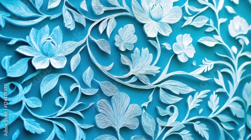 Intricate White Paper Floral Design on Teal Background Elegant Paper Art Cut Paper Flowers