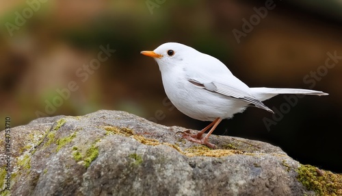 Striking Closeup of a Robbin Perched on a Textured Rock in a Tranquil Forest, Cloaked in the Soft Light of Early Morning A Captivating Study of Natures Minutiae and Color Contrasts. photo