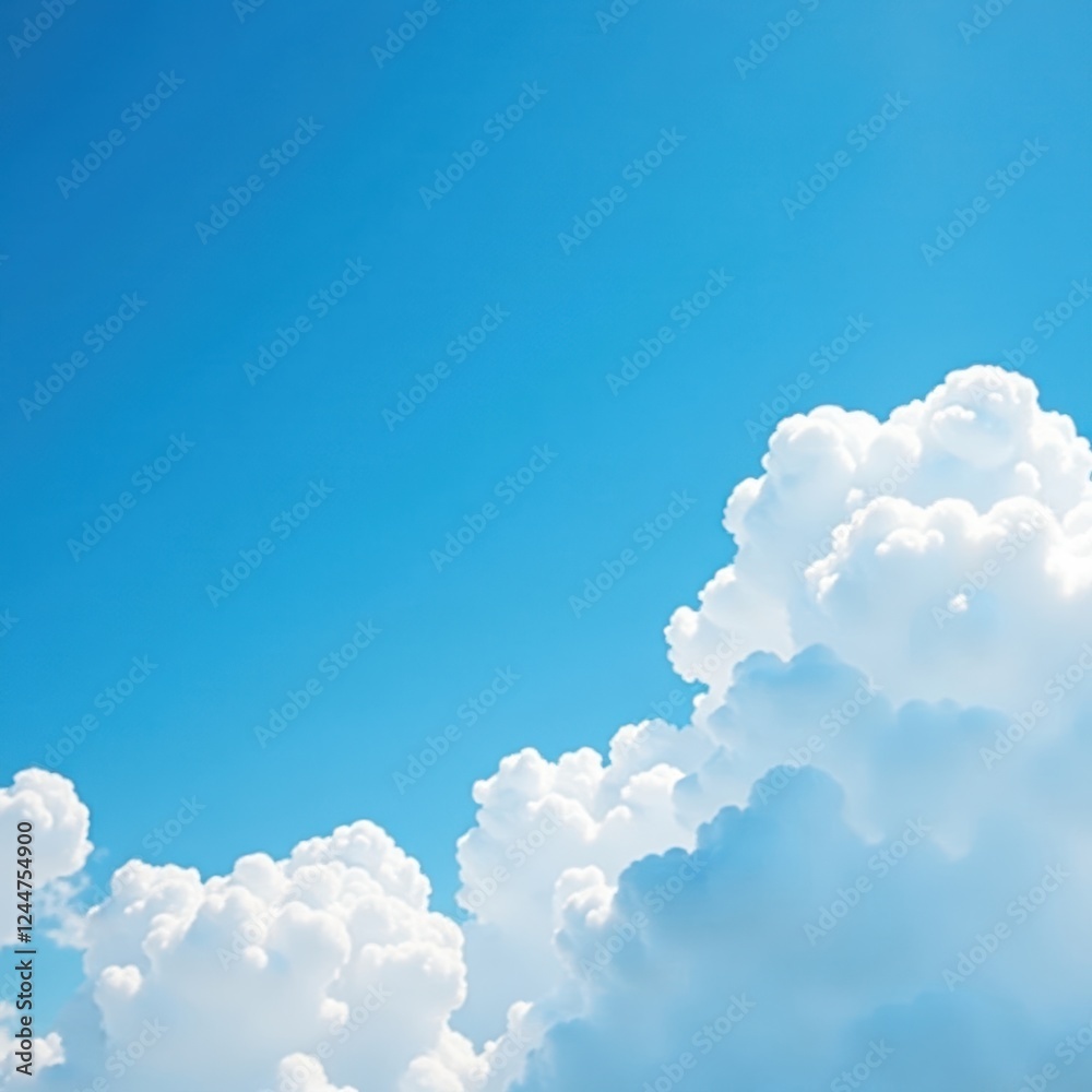Azure sky, fluffy white cumulus clouds, bright sunlight, above, clear, photography Azure sky, fluffy white cumulus clouds, bright sunlight, above, clear, photography