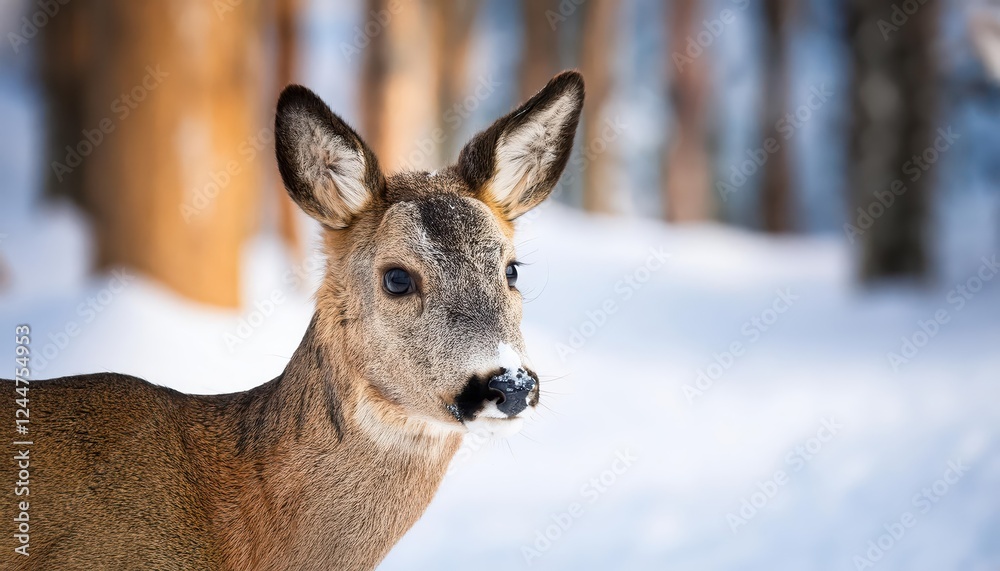 Striking Portrait of a Roe Deer Amidst the Winter Forest, Capturing Serene Tranquility with SnowCovered Branches and Frosty Air, Ideal for Digital Art, Home Decor, or Nature Inspiration. Striking Portrait of a Roe Deer Amidst the Winter Forest, Capturing Serene Tranquility with SnowCovered Branches and Frosty Air, Ideal for Digital Art, Home Decor, or Nature Inspiration.