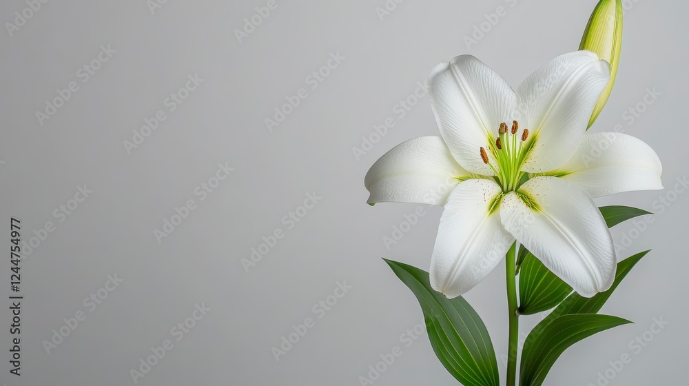 Fototapeta premium White Lily Flower On Gray Background